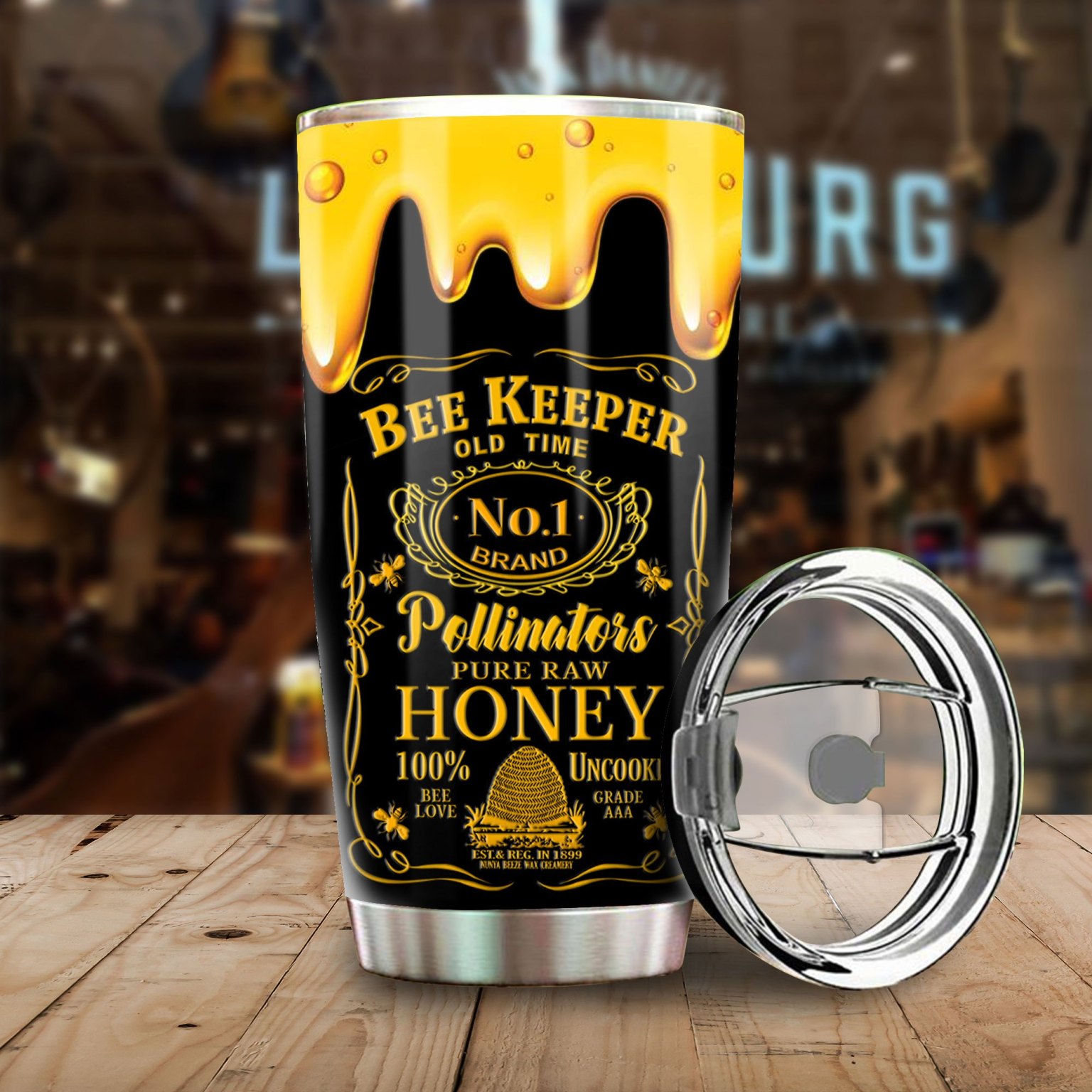 Bee keeper old time no 1 brand pollinators pure raw honey stainless steel tumbler - maria