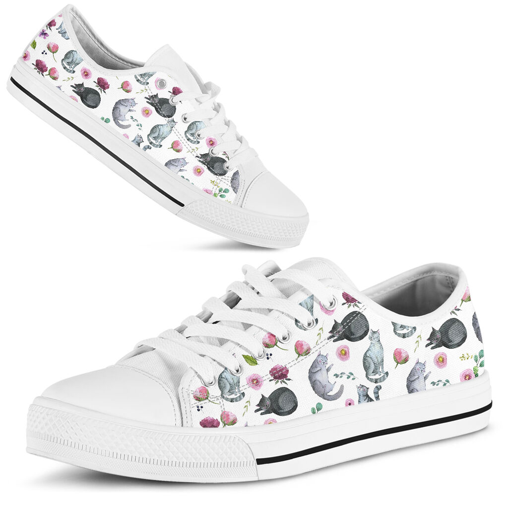 Cat Flower Low Top Shoes