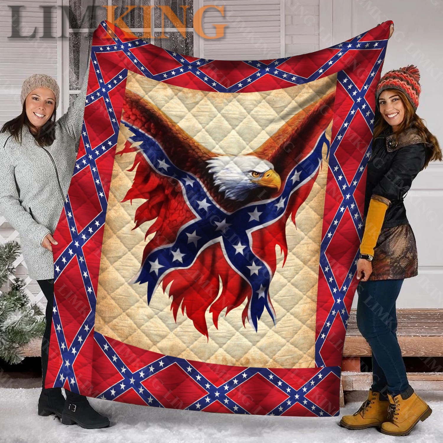 Confederate Flag Eagle Quilt Blanket