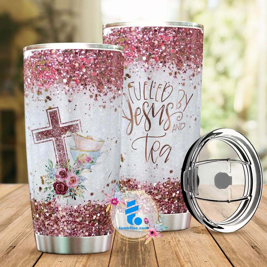 Fueled by jesus and tea full over printed tumbler – maria