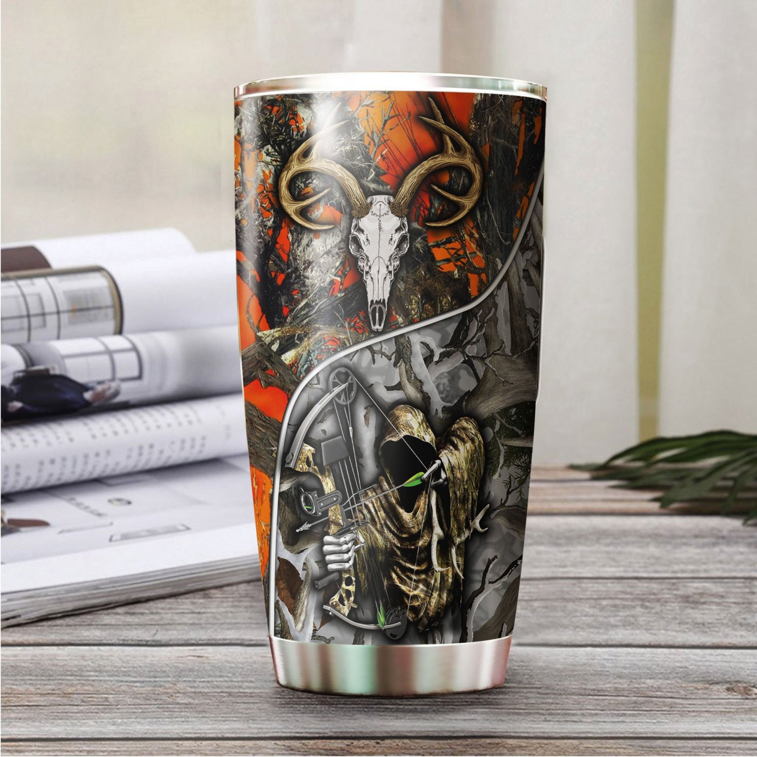 Grim reaper bow hunter camo stainless steel tumbler - maria