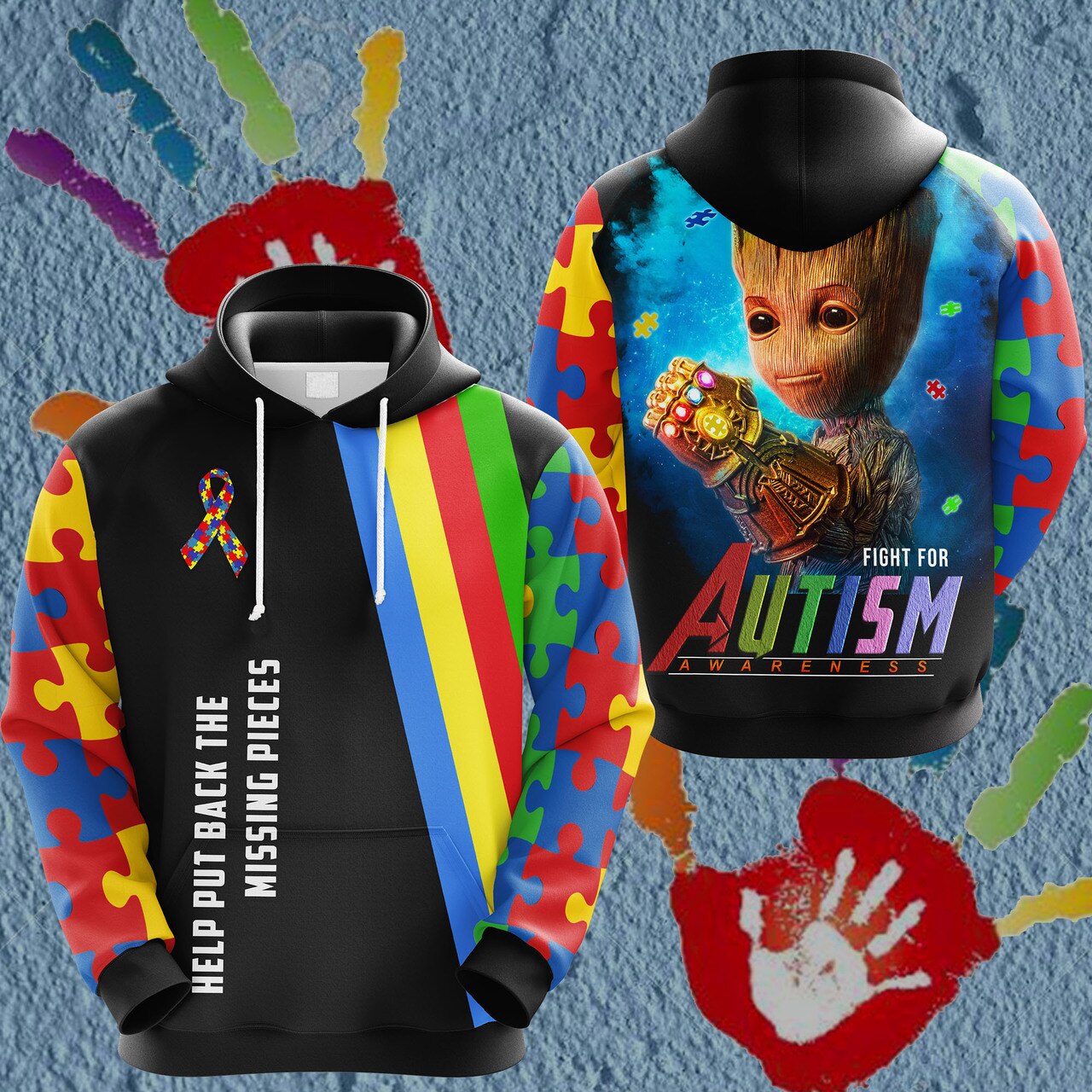 Groot fight for autism awareness full printing hoodie