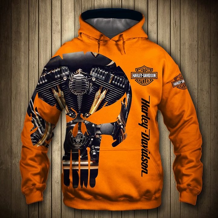 Harley Davison Punisher Skull Orange 3D Full Printing hoodie, shirt and sweatshirt- hothot 040320