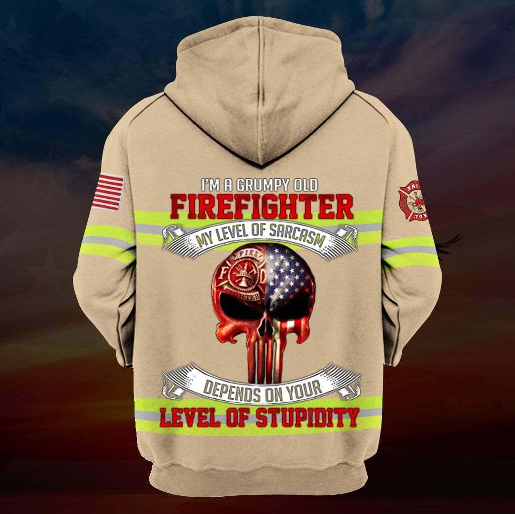 I’m a grumpy old firefighter my level of sarcasm skull full printing shirt – maria