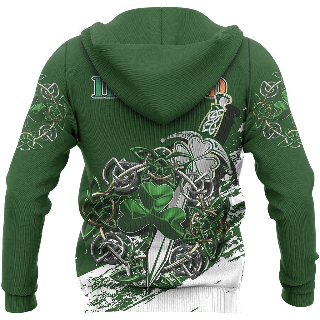 Ireland Celtic Shamrock and Sword Pullover 3D hoodie - back 2