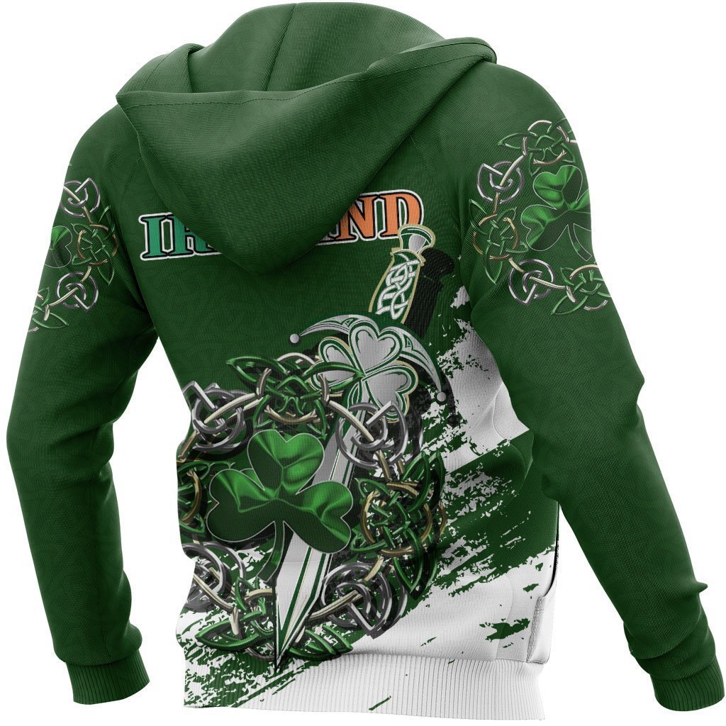 Ireland Celtic Shamrock and Sword Pullover 3D hoodie-back