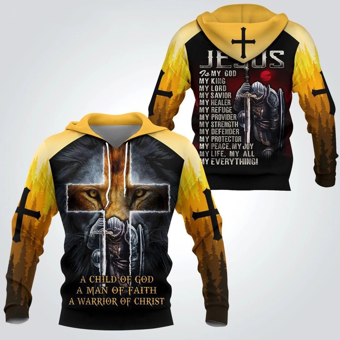 Knight Templar Jesus Lion A Child Of God 3D All Over Printed hoodie