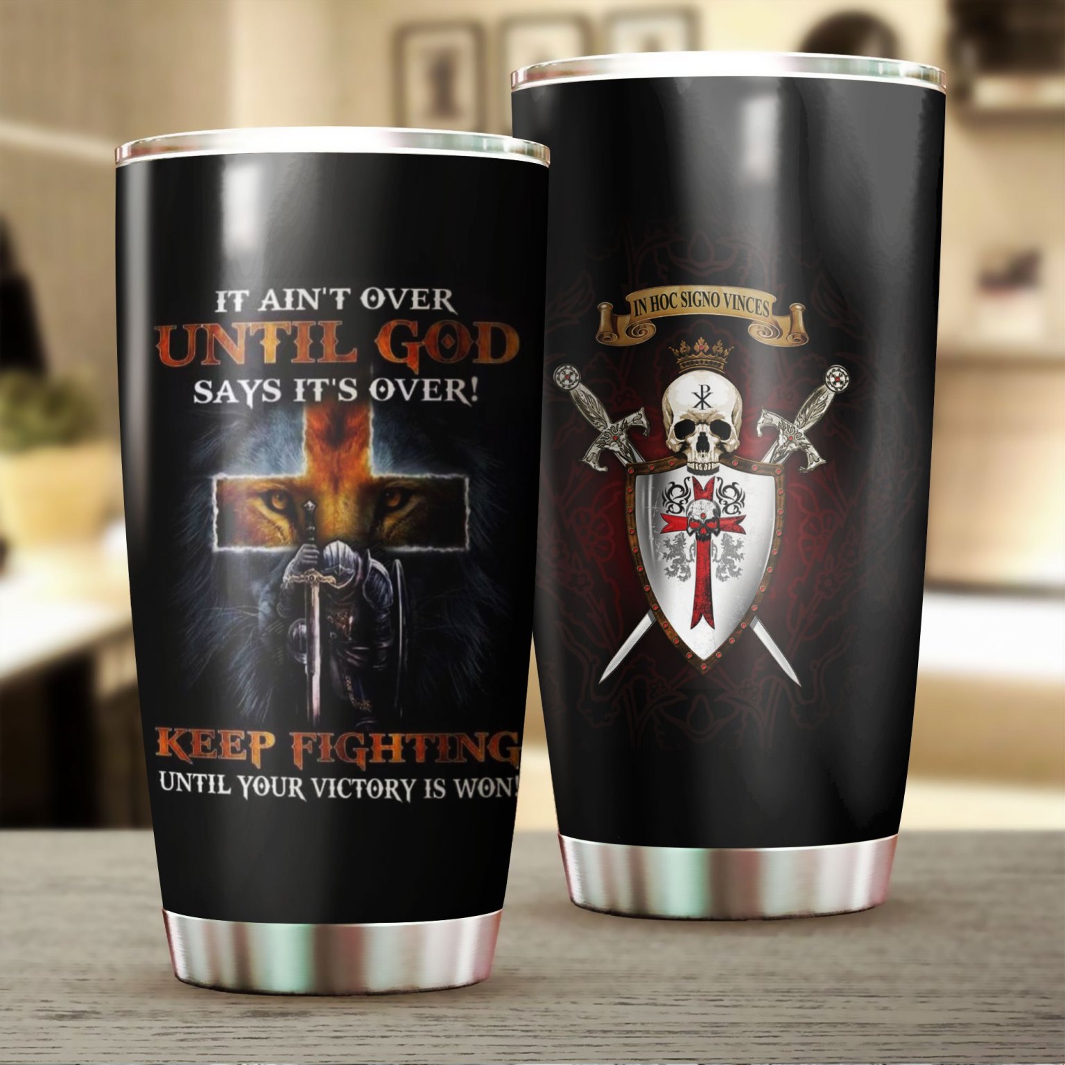 Knight templar it ain’t over until god says it’s over stainless steel tumbler – maria