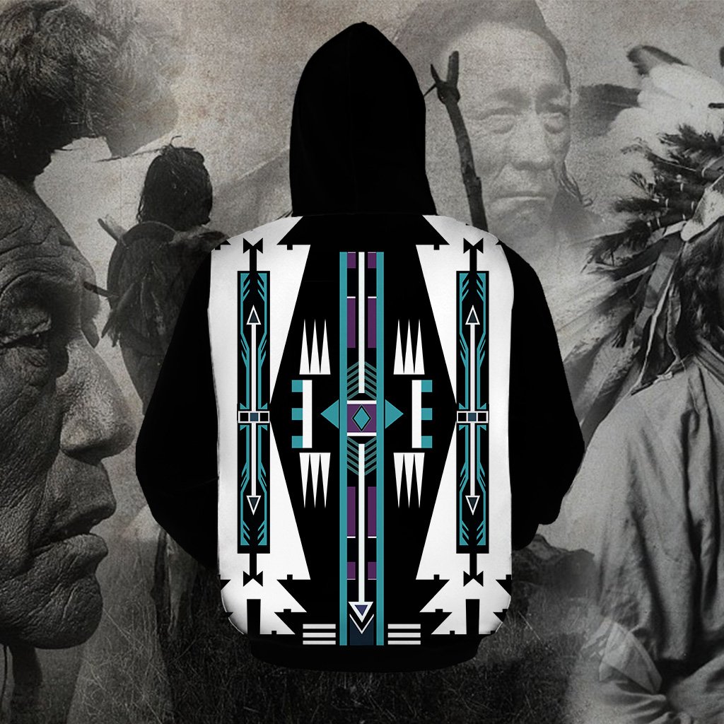 Native american native pattern full printing hoodie - teal - back