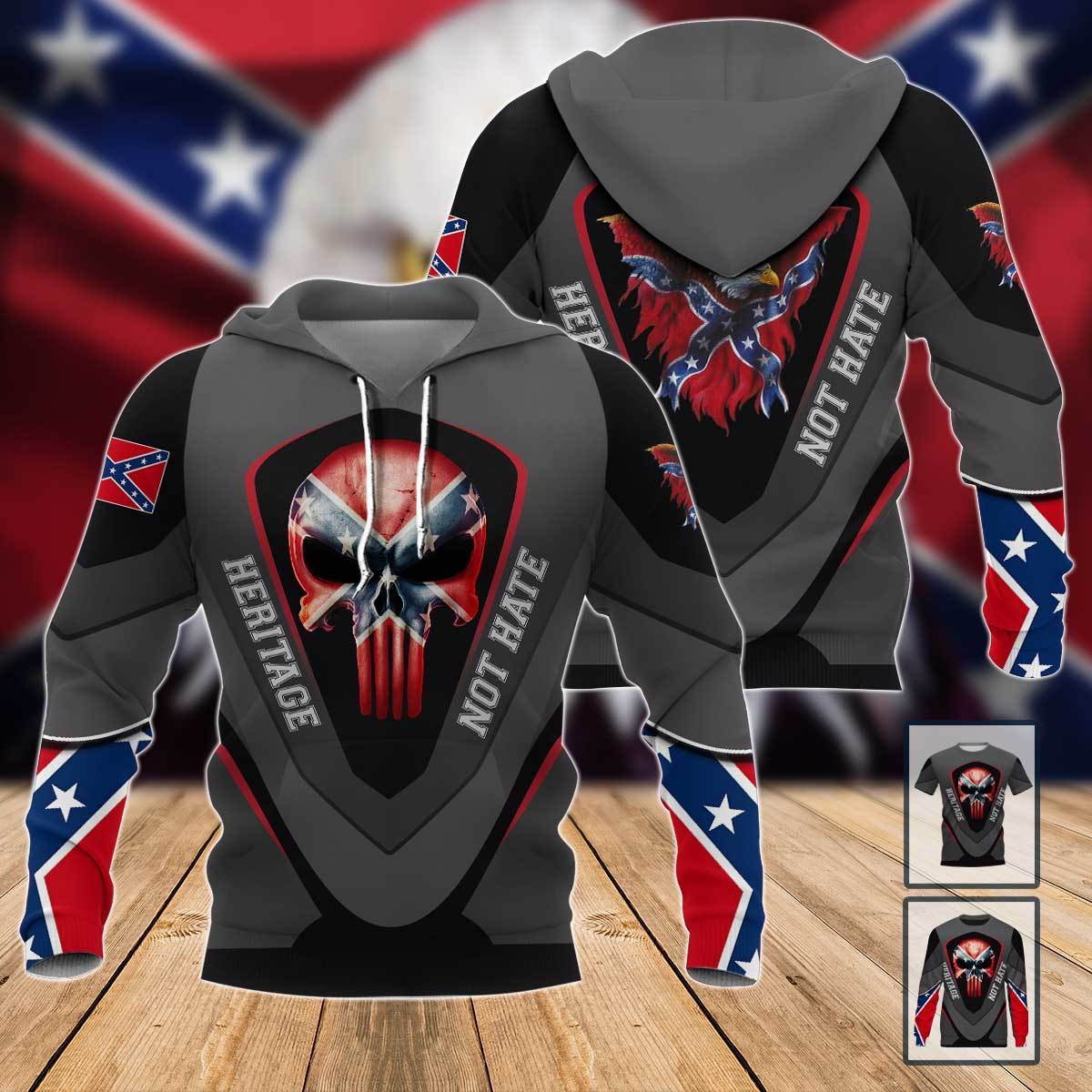 Redneck Punisher Skull Heritage Not Hate 3d hoodie, shirt – Hothot 100320