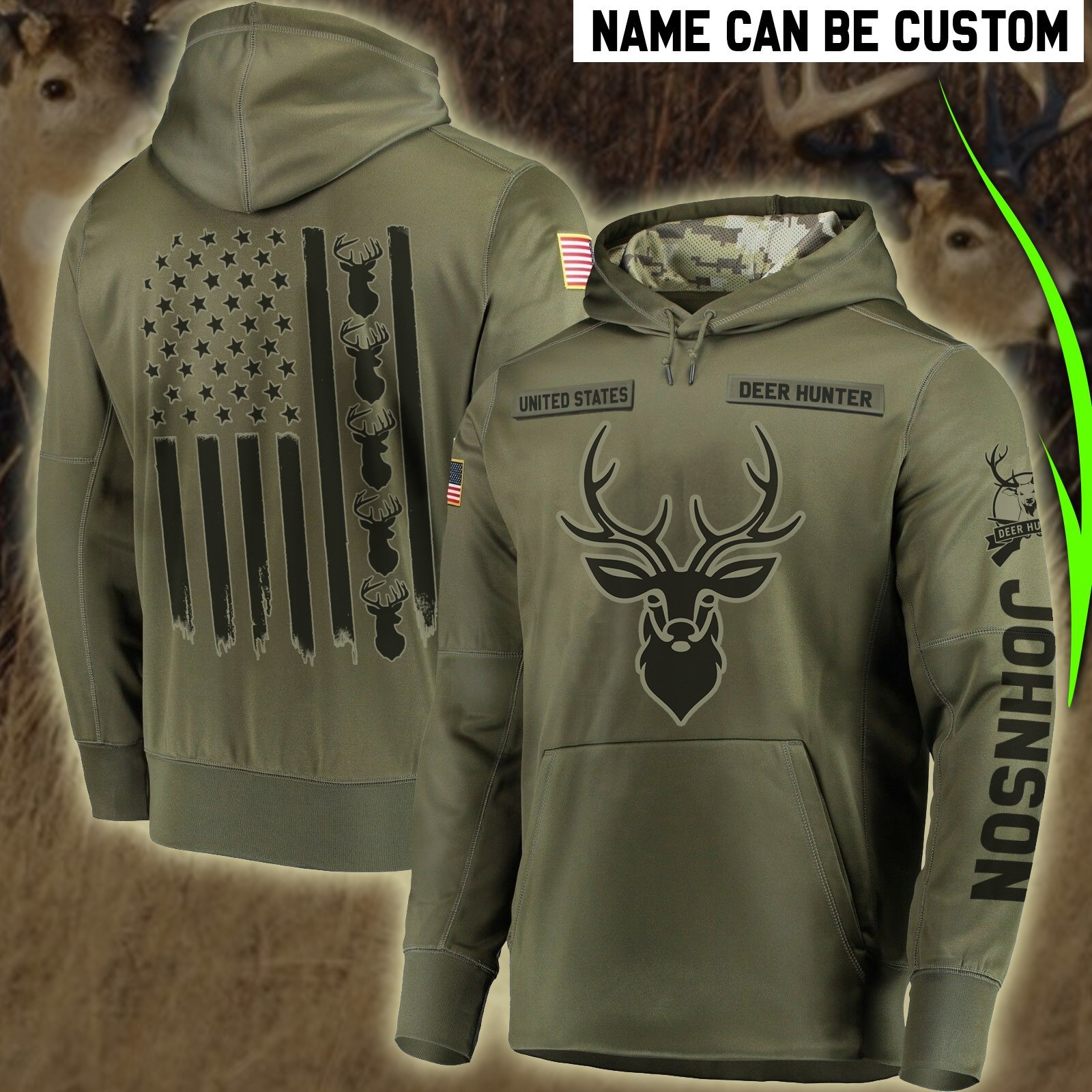 Personalized Custom Name Deer Hunter All Over Printed 3D Hoodie