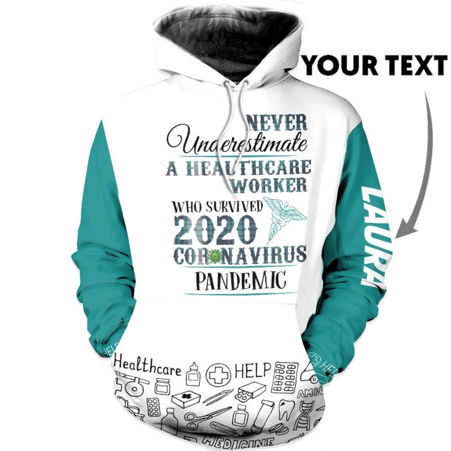Personalized Never Underestimate A Healthcare Worker Coronavirus Custom Name 3d hoodie
