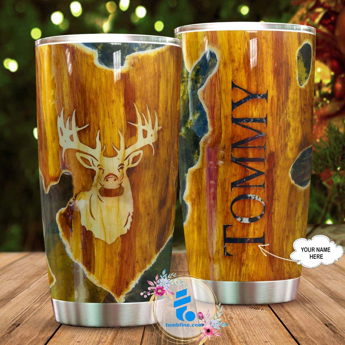 Personalized hunting deer camo full over print tumbler – maria