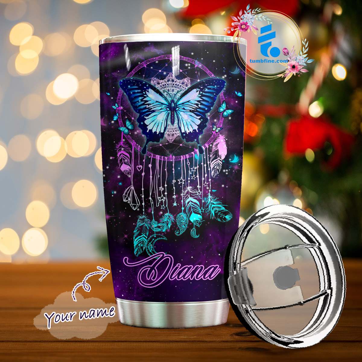 Personalized night butterfly full over print tumbler – maria