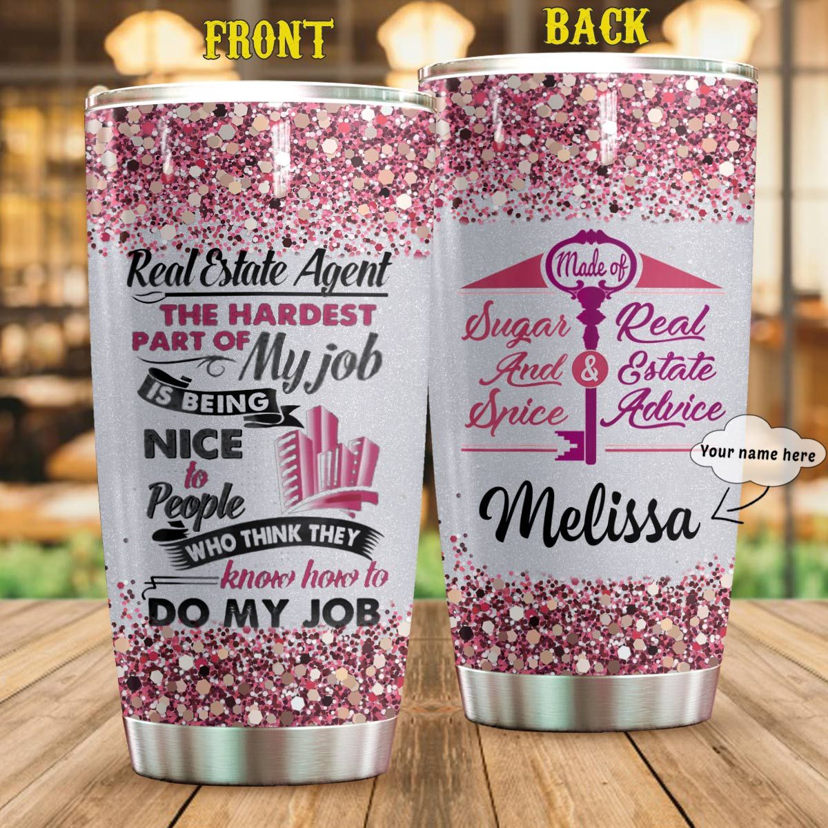 Personalized real estate agent is my job full over print tumbler – maria
