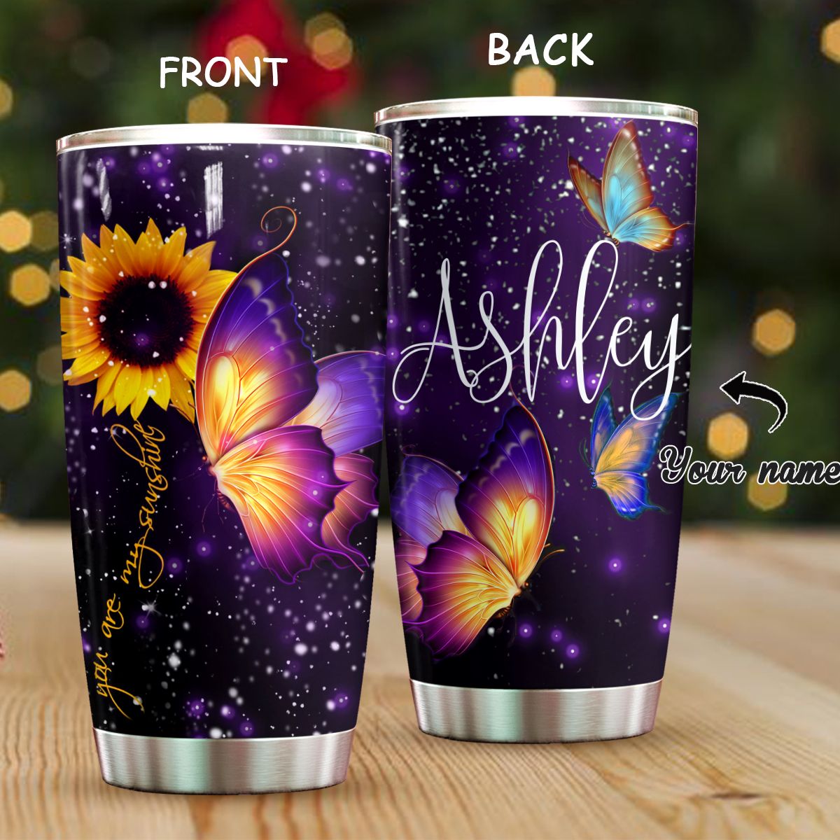 Personalized you are my sunshine night butterfly tumbler – maria