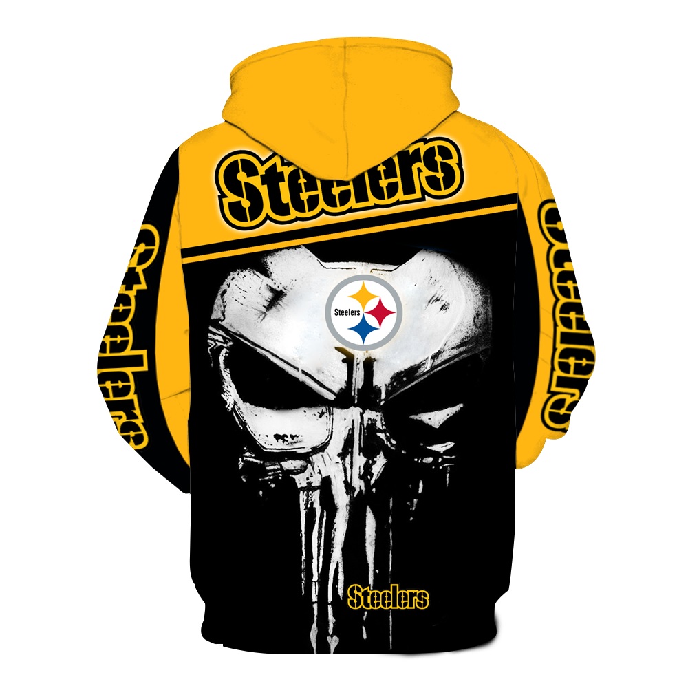 Pittsburgh Steelers Punisher Skull All Over Print 3D Hoodie back