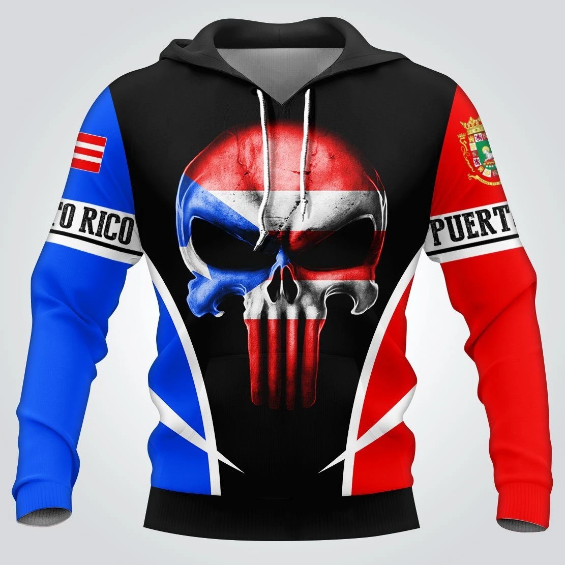 Punisher Skull Puerto Rico Flag 3D Full Printing Hoodie and shirt