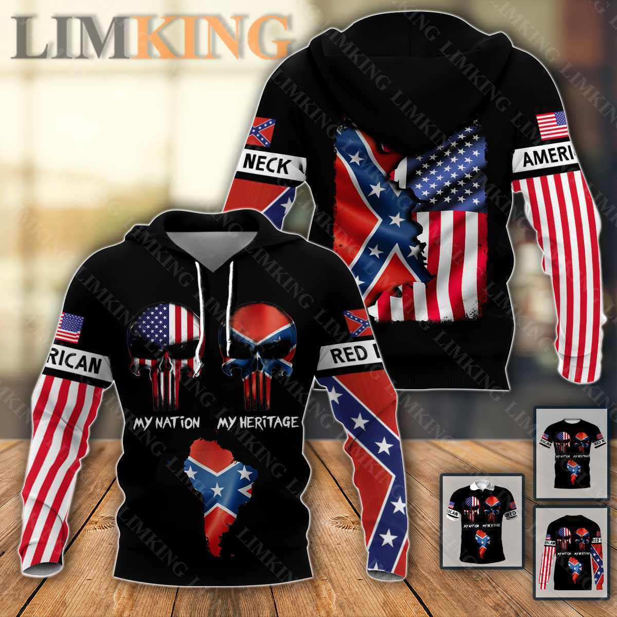 Redneck American Punisher Skull My Nation My Heritage 3d hoodie