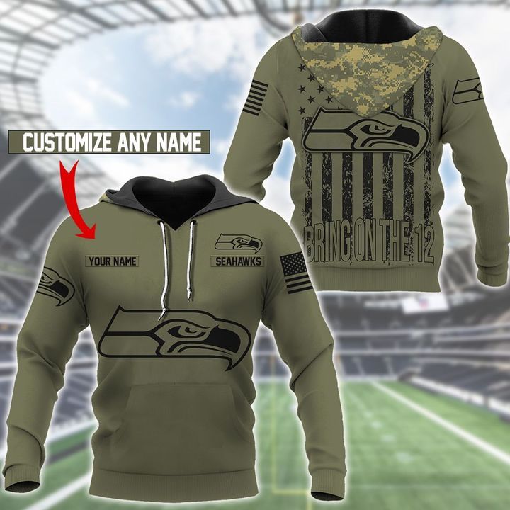 Seattle Seahawks Camo American Flag Personalized 3D hoodie – Tagotee