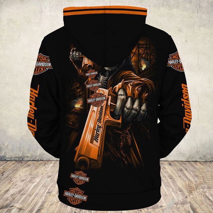 Skull Gun Harley Davidson Horror 3d hoodie back
