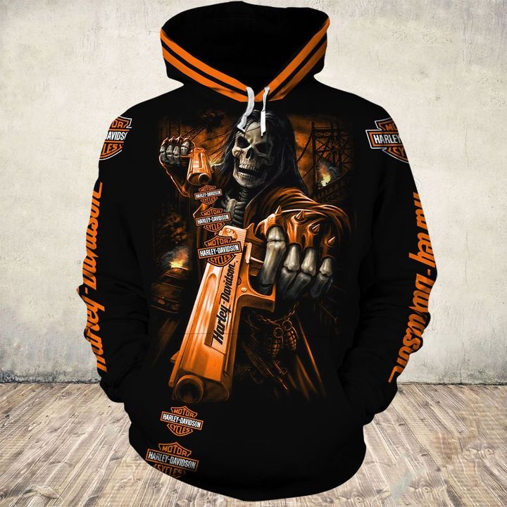 Skull Gun Harley Davidson Horror 3d hoodie front