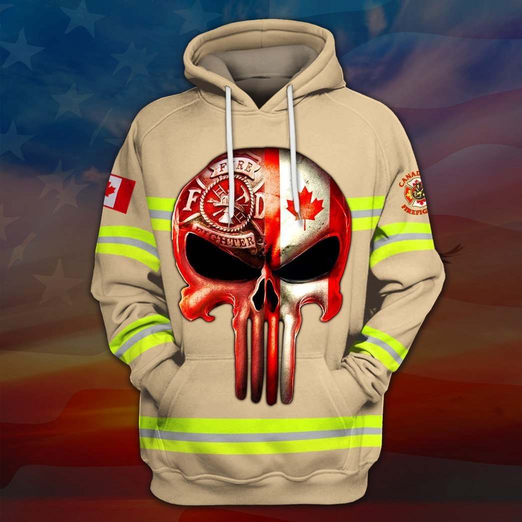 Skull canadian firefighter full printing hoodie