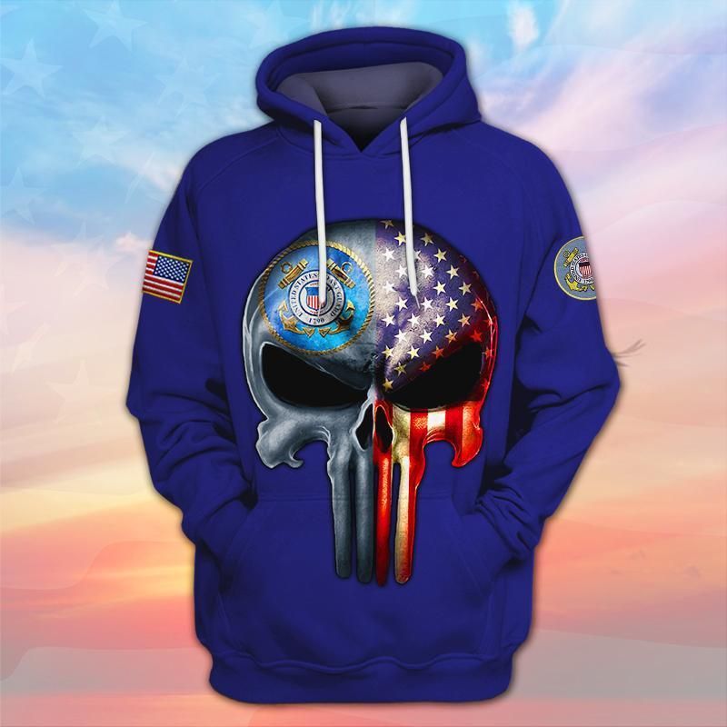 Skull the united states coast guard full printing hoodie