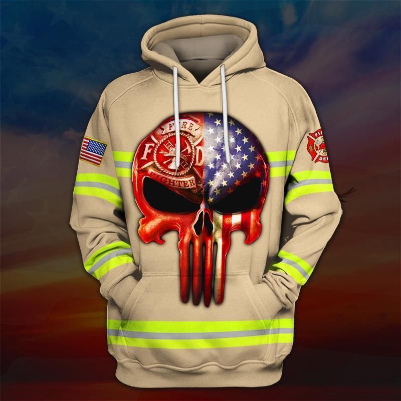 Skull the united states firefighter full printing hoodie