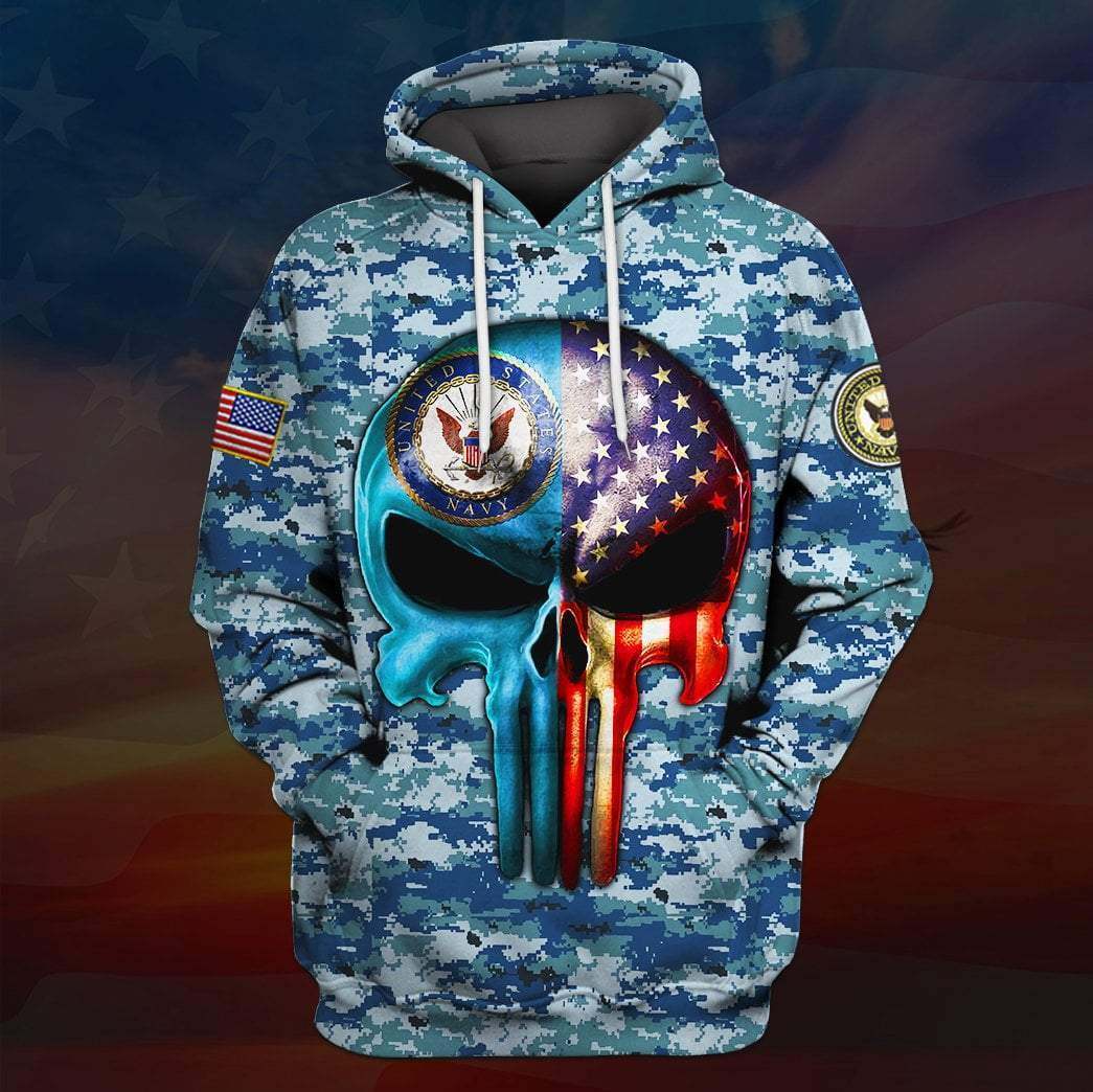 Skull the united states navy full printing hoodie