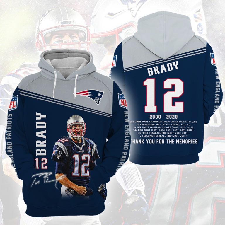 Tom Brady 12 thank you for the memories 2000 2020 3d hoodie