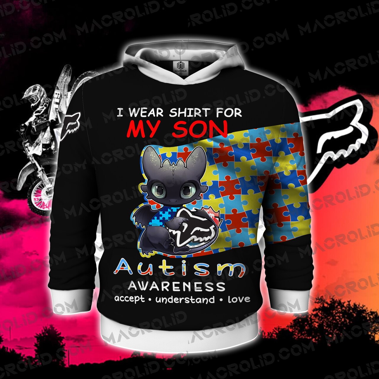 Toothless i wear blue for my son autism awareness all over printed hoodie