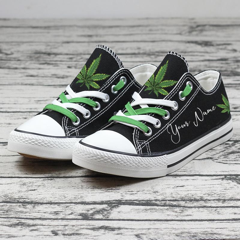 Weed Cannabis Custom Name Personalized Low Top Shoes-3