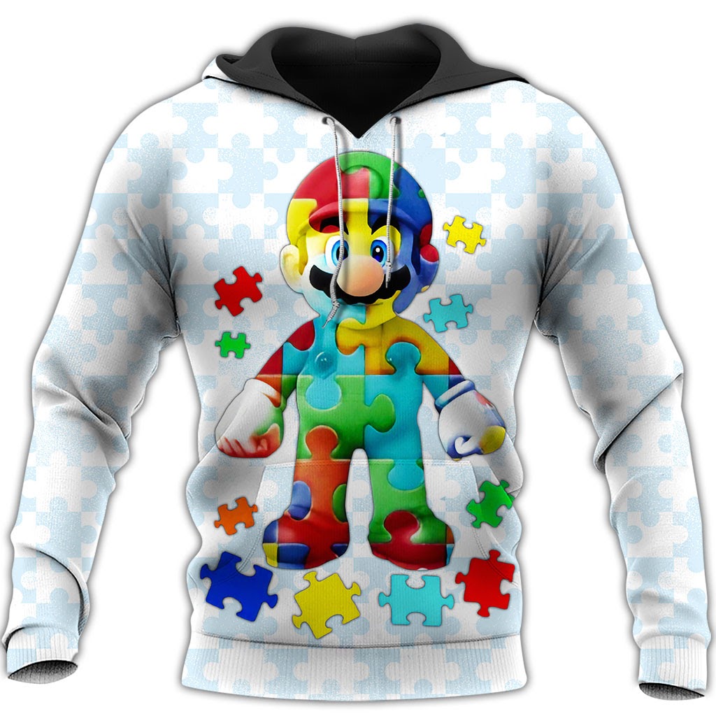 Autism awareness mario full over printed hoodie