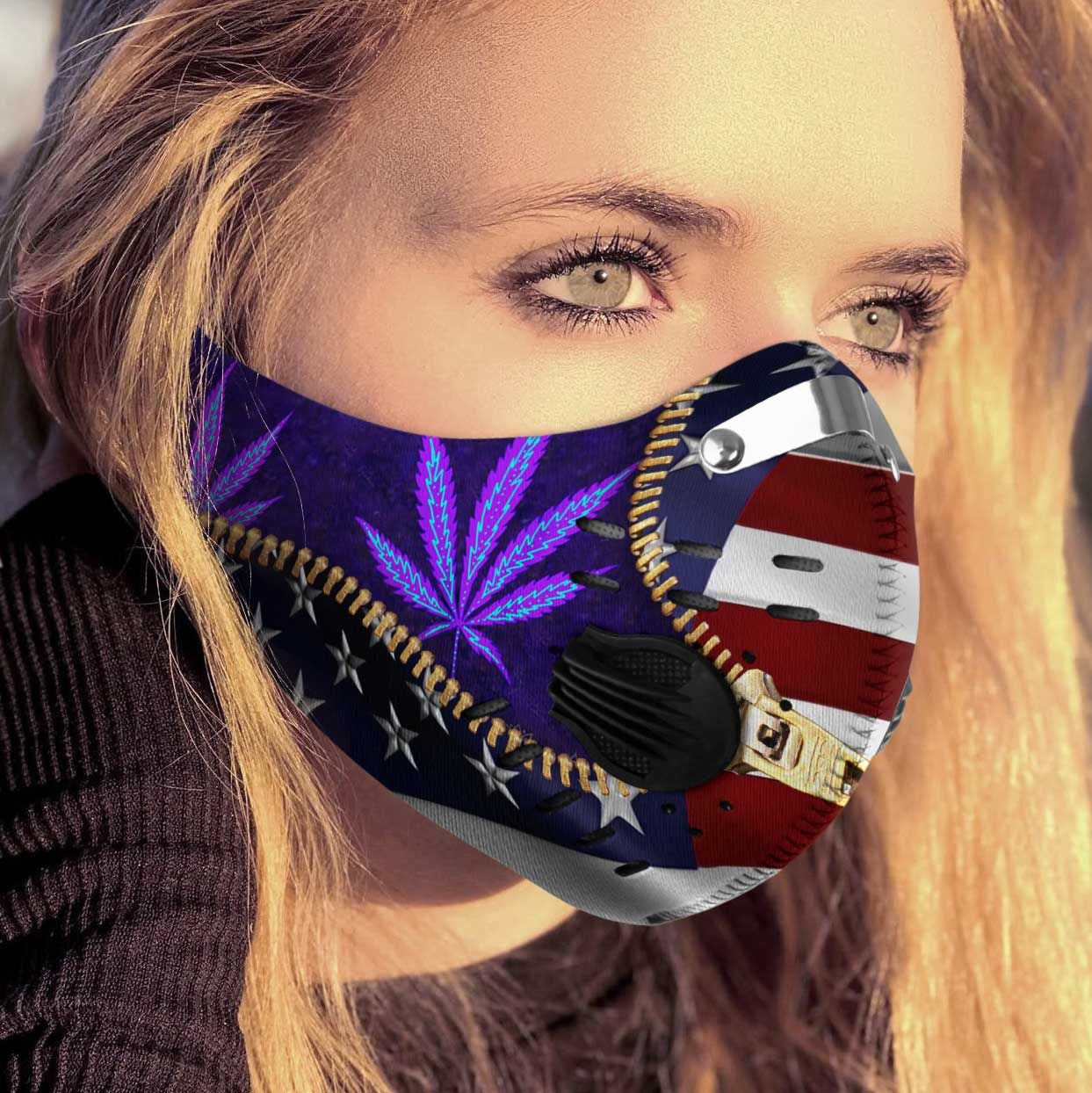 Cannabis purple leaves carbon pm 2.5 face mask – maria