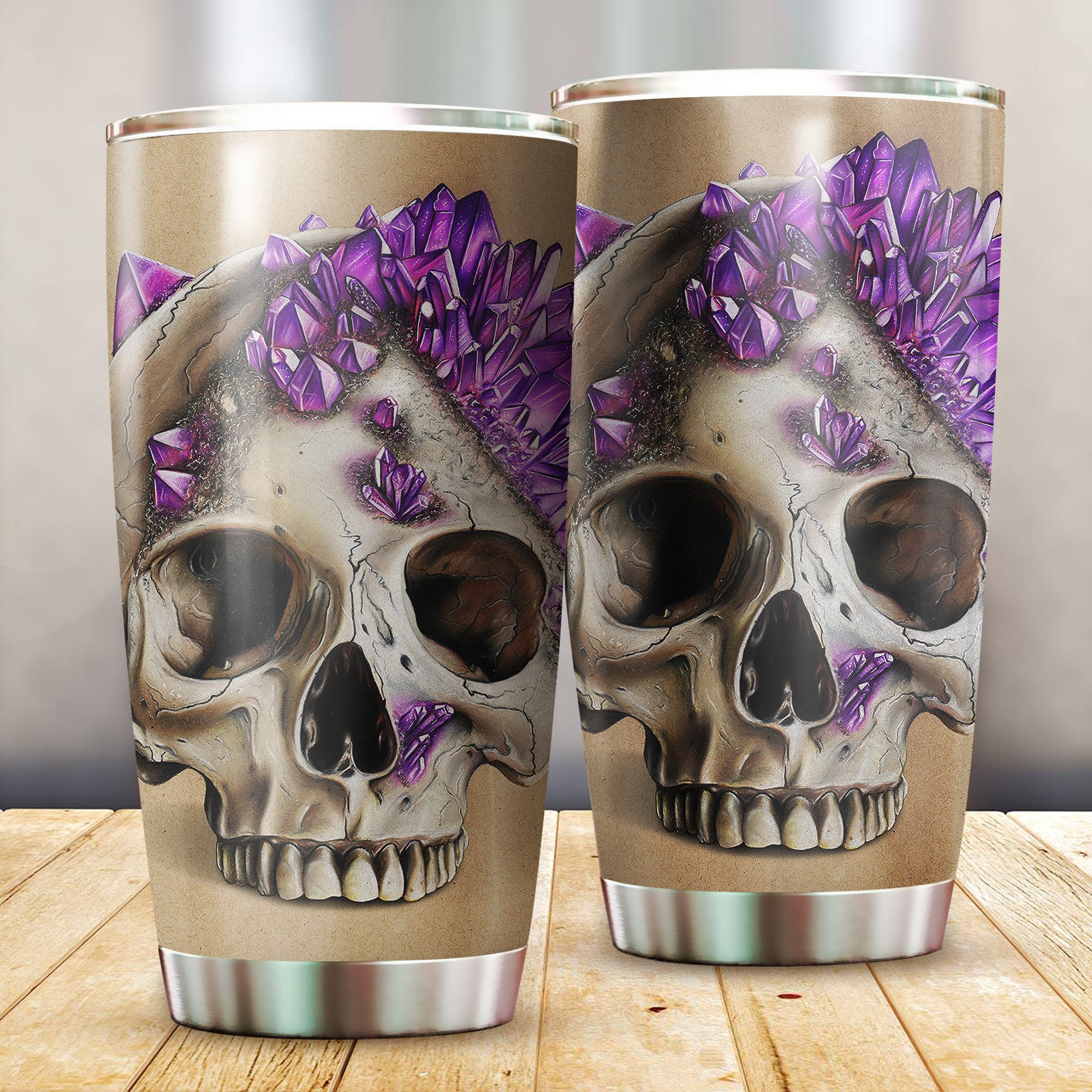Crystal skull purple full printing steel tumbler 1