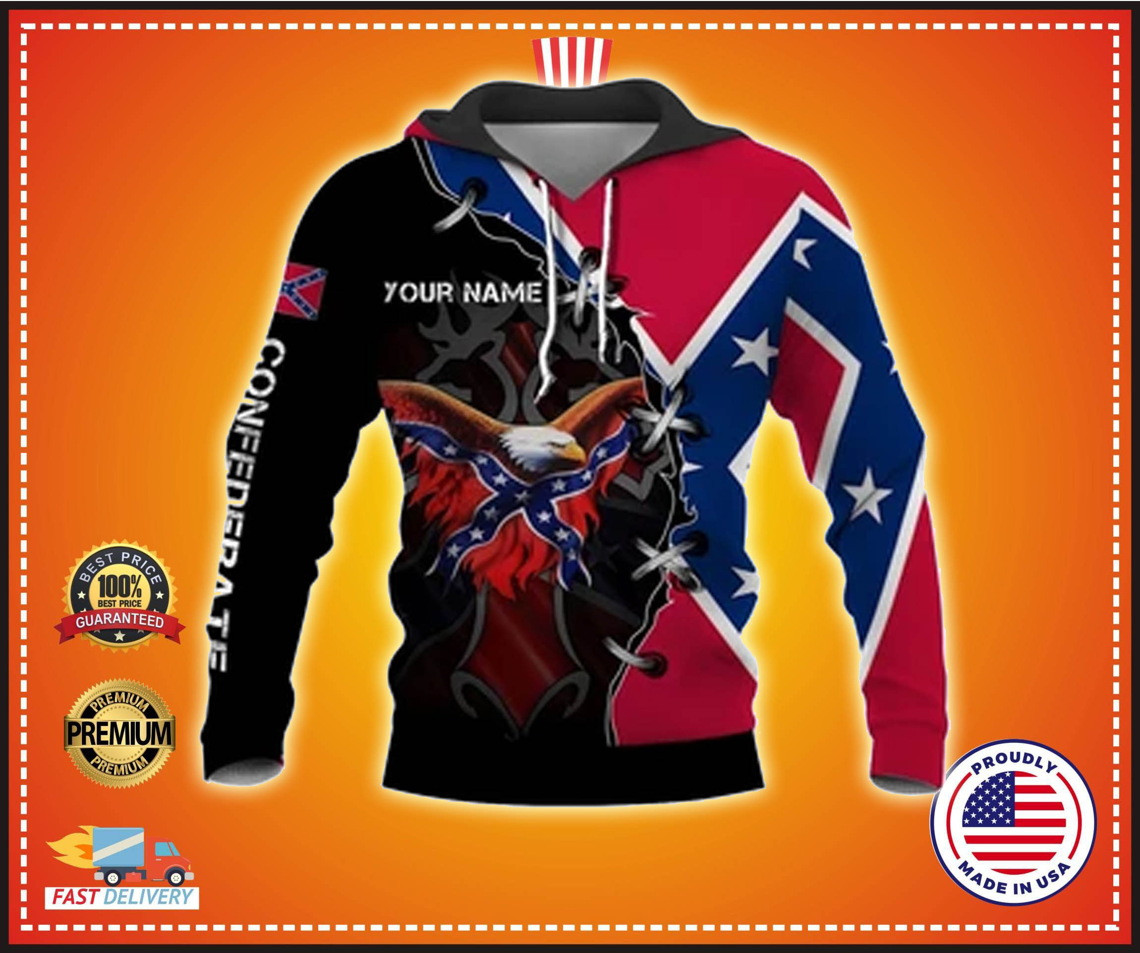 Eagle confederate flag custom name 3d hoodie