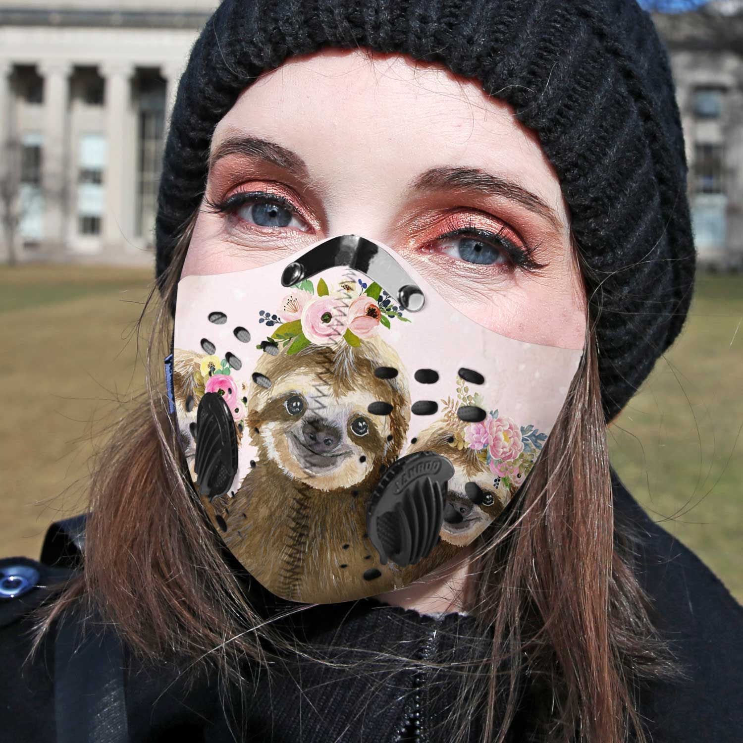 Floral sloth carbon pm 2.5 face mask