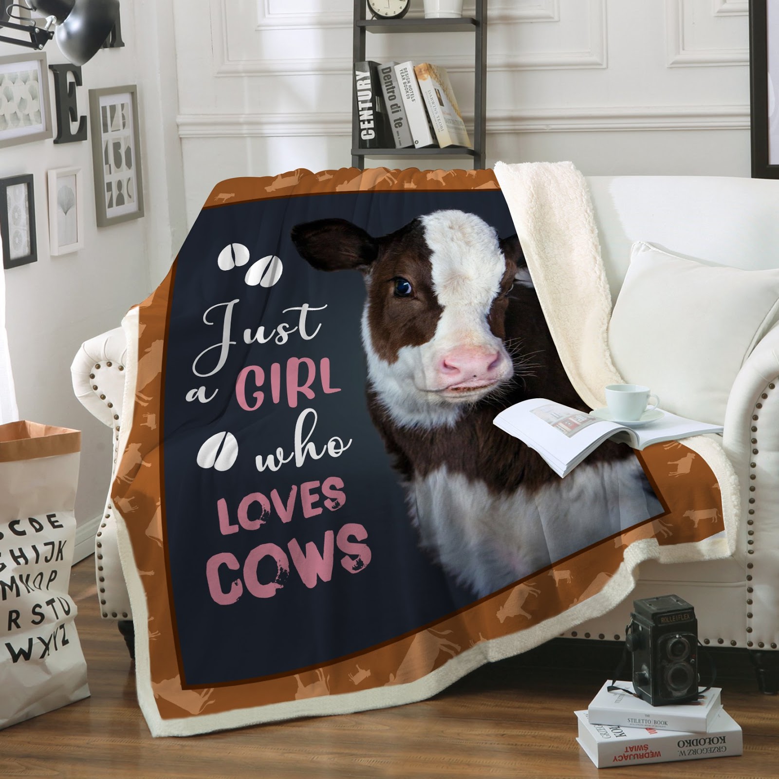 Just girl who loves cows full printing blanket 2
