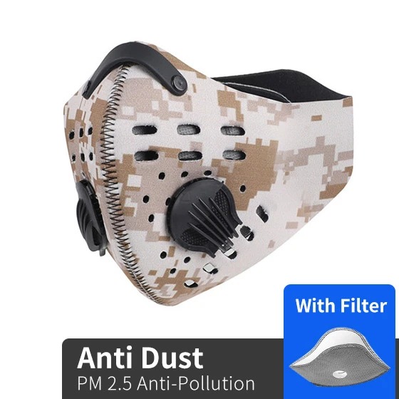Marine Camo Filter Activated Carbon Pm 2.5 Fm Face Mask
