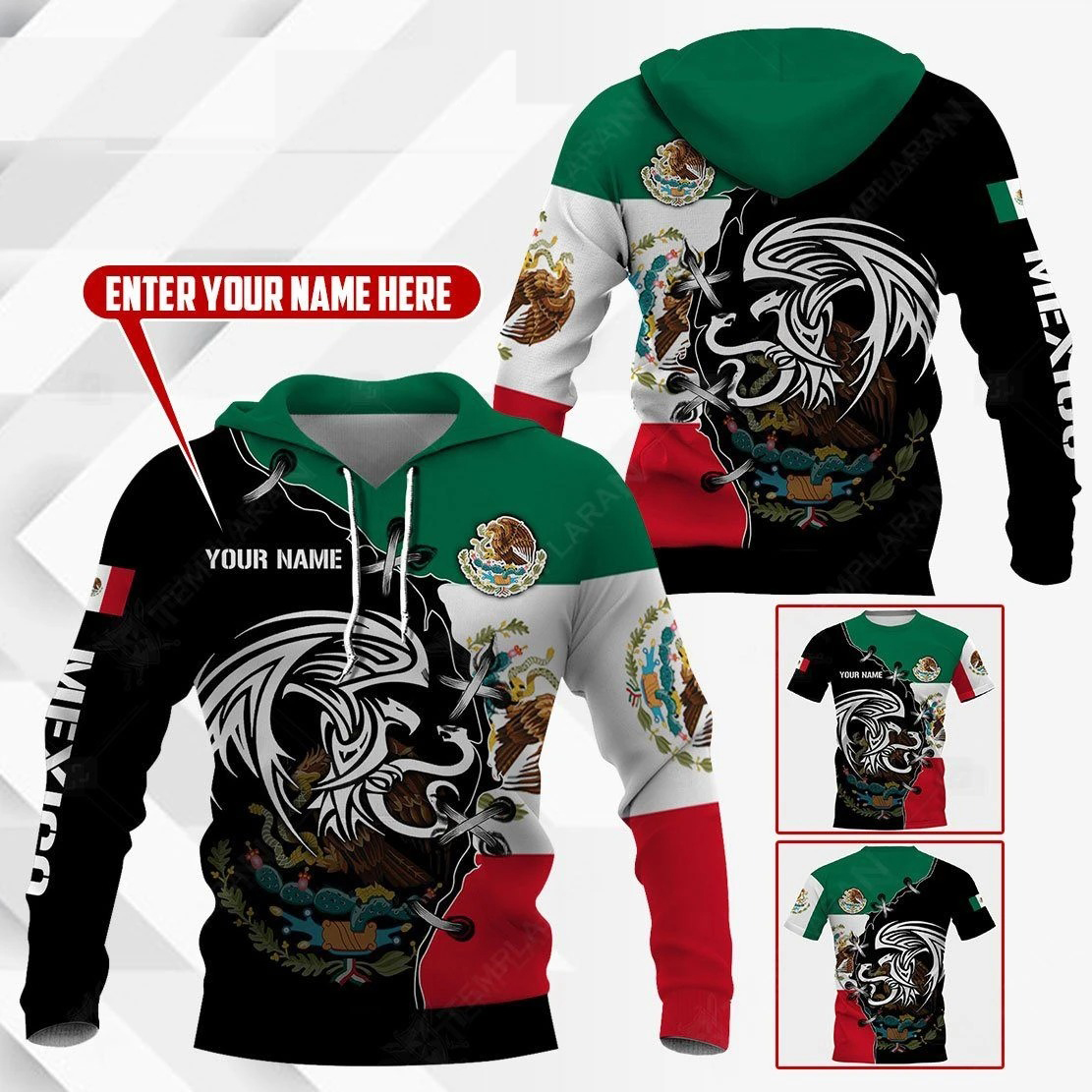 Mexico golden eagle personalize custom name 3d full printing hoodie and t-shirt – Teasearch3d 020420