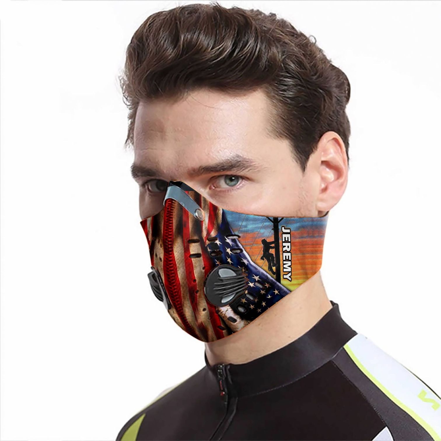 Personalized american flag lineman carbon pm 2.5 face mask – maria