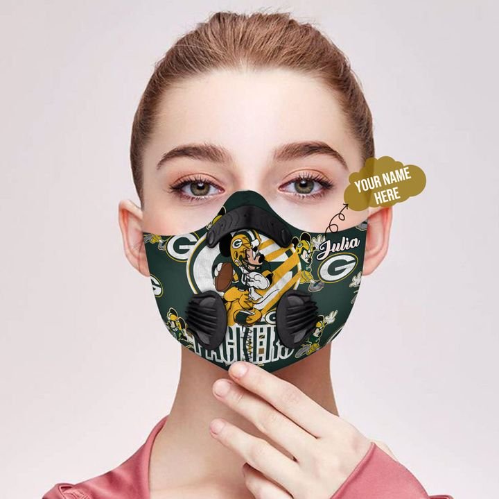 Personalized green bay packers mickey mouse carbon pm 2,5 face mask 1