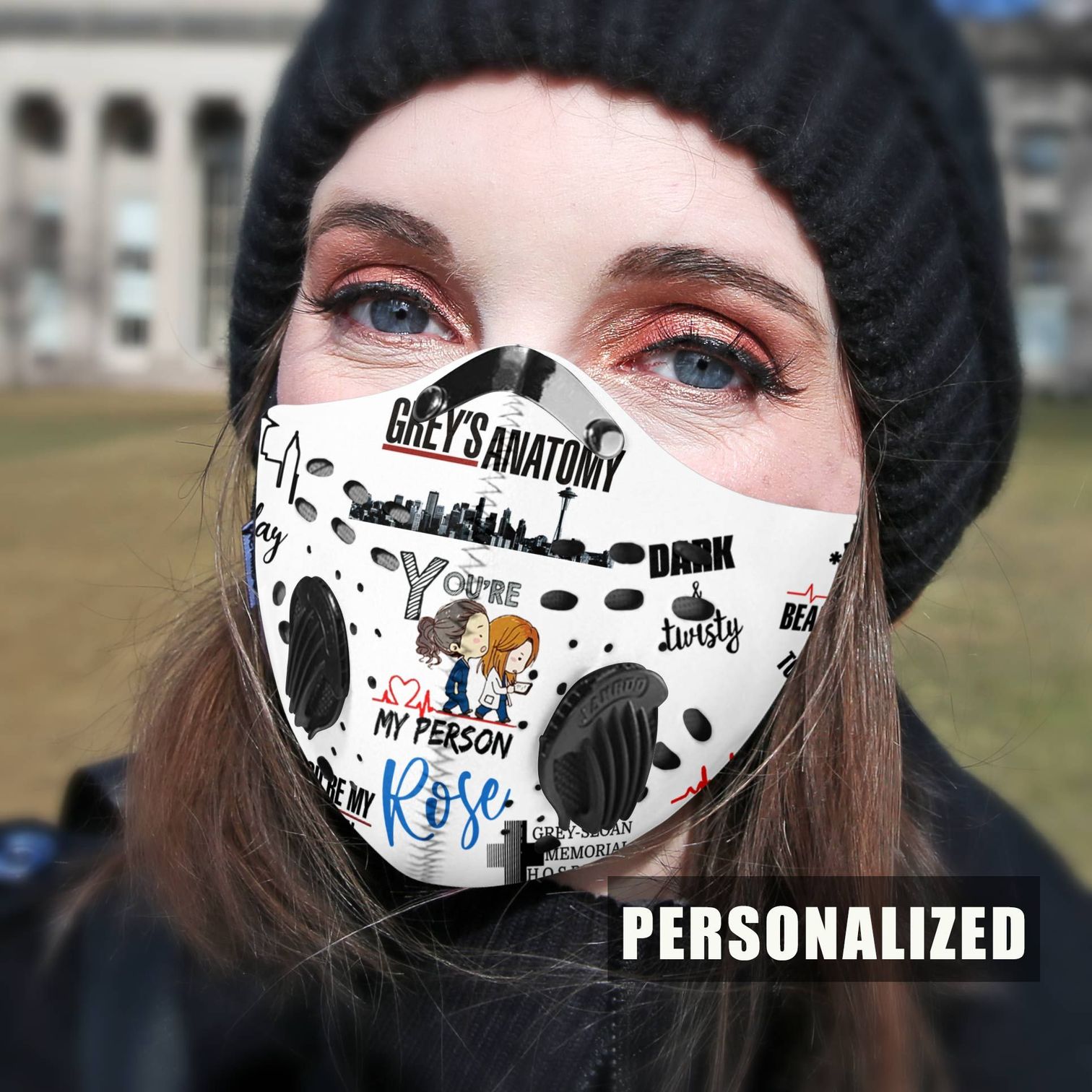 Personalized grey’s anatomy carbon pm 2.5 face mask – maria