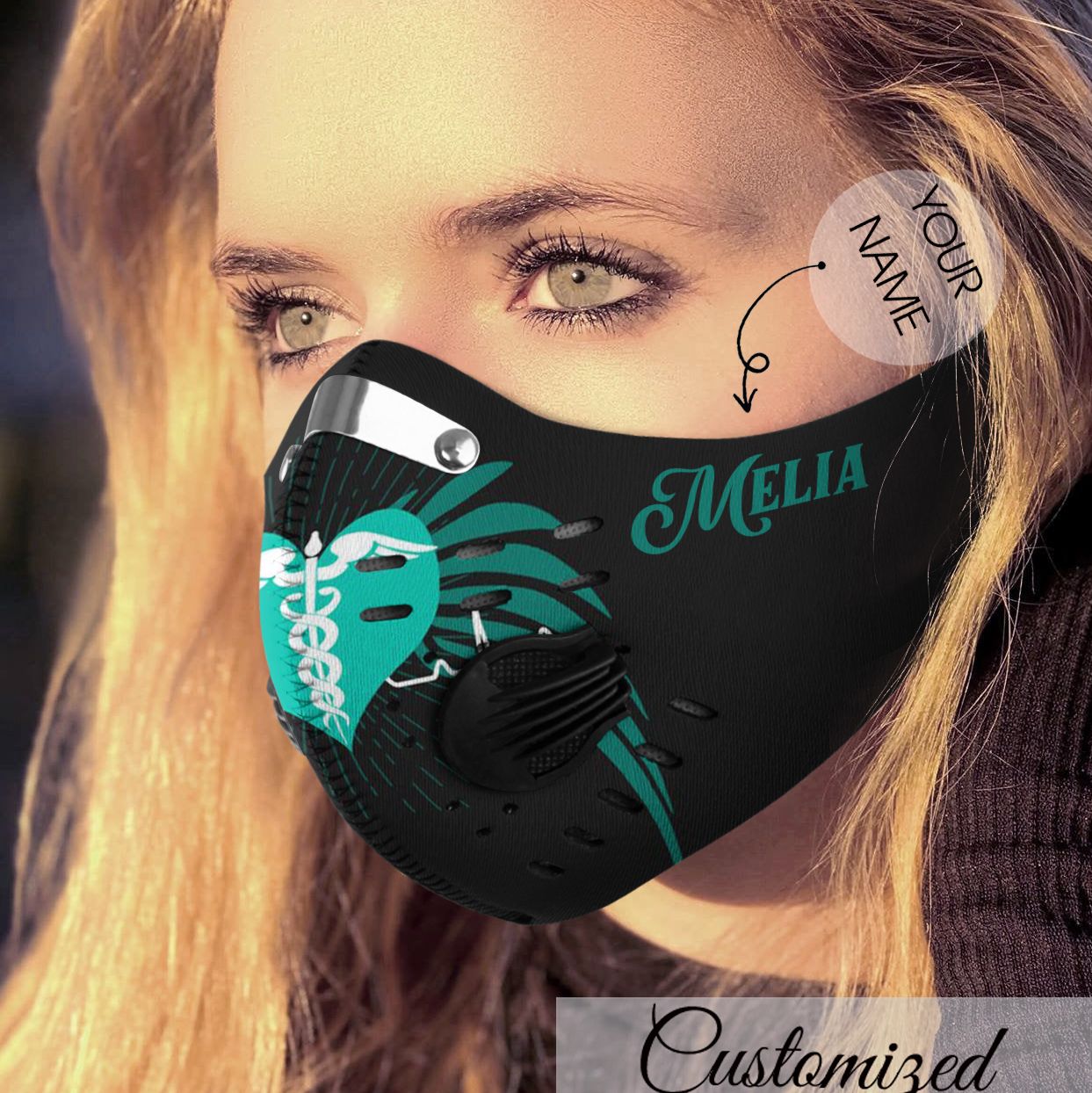 Personalized heart nurse carbon pm 2.5 face mask – maria