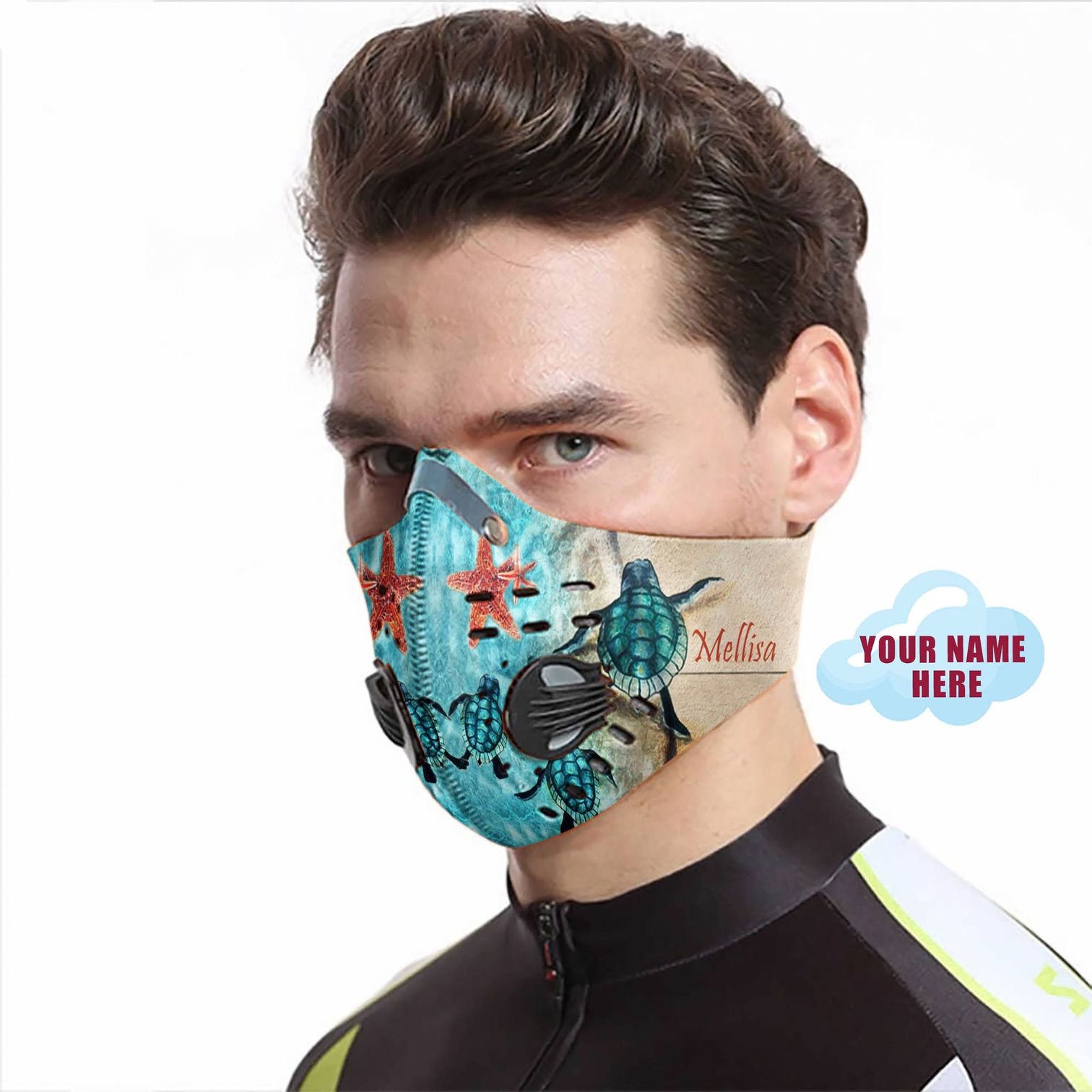 Personalized turtle back to the sea carbon pm 2.5 face mask – maria