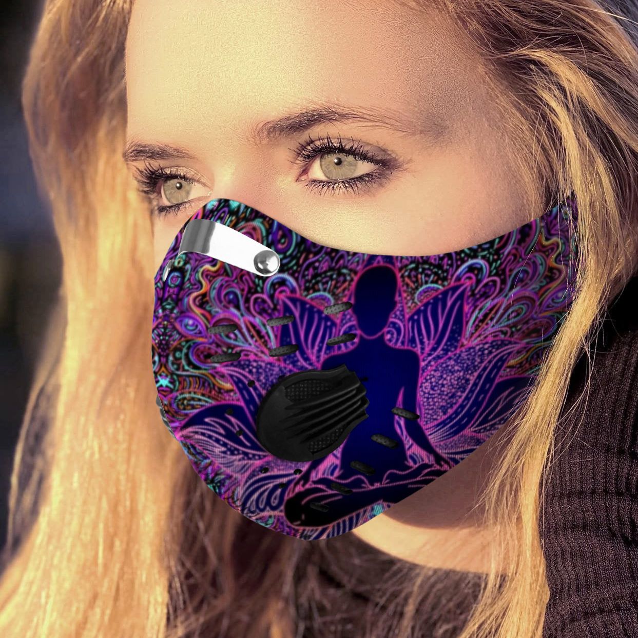 Psychedelic lotus yoga carbon pm 2.5 face mask
