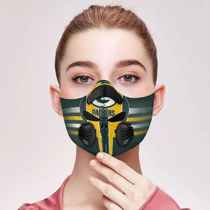 Punisher skull green bay packers filter face mask - Pic 1