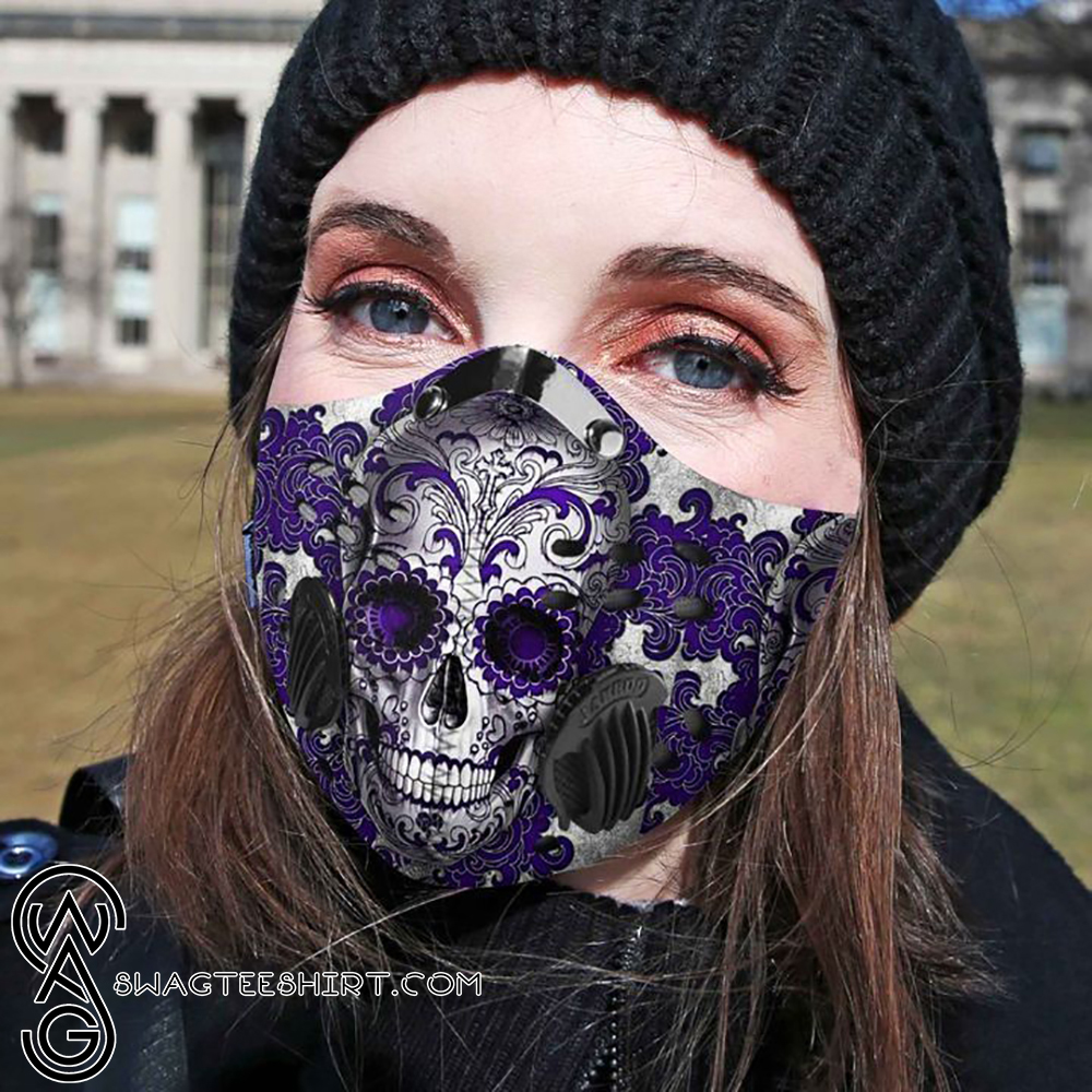 Purple sugar skull carbon pm 2,5 face mask