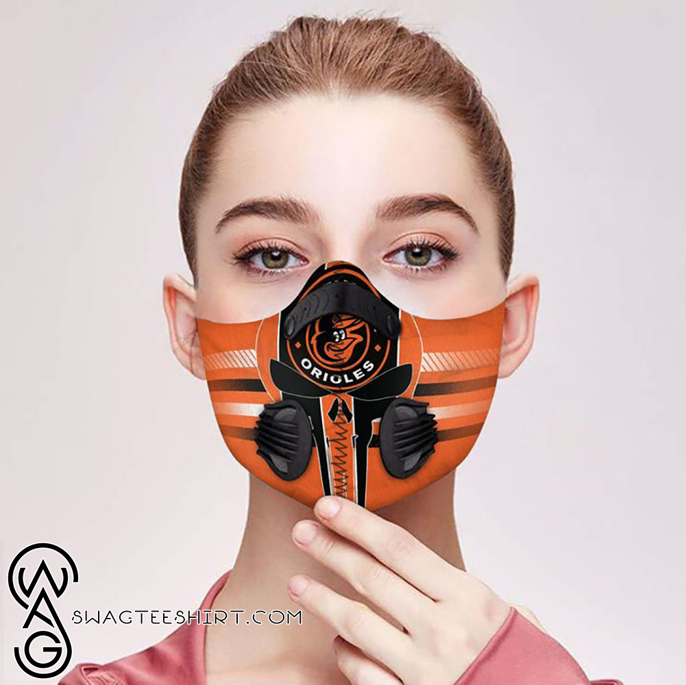 Skull baltimore orioles filter activated carbon face mask